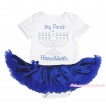 White Baby Bodysuit Royal Blue Satin Pettiskirt & Sparkle Rhinestone My First Hanukkah Print JS4893